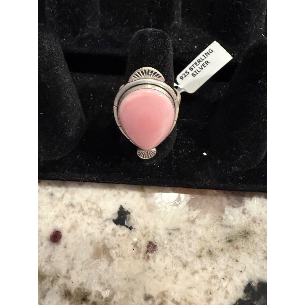NWT Artisan Pink Conch Sterling Silver Statement Ring Teardrop  8.85g Adjustable